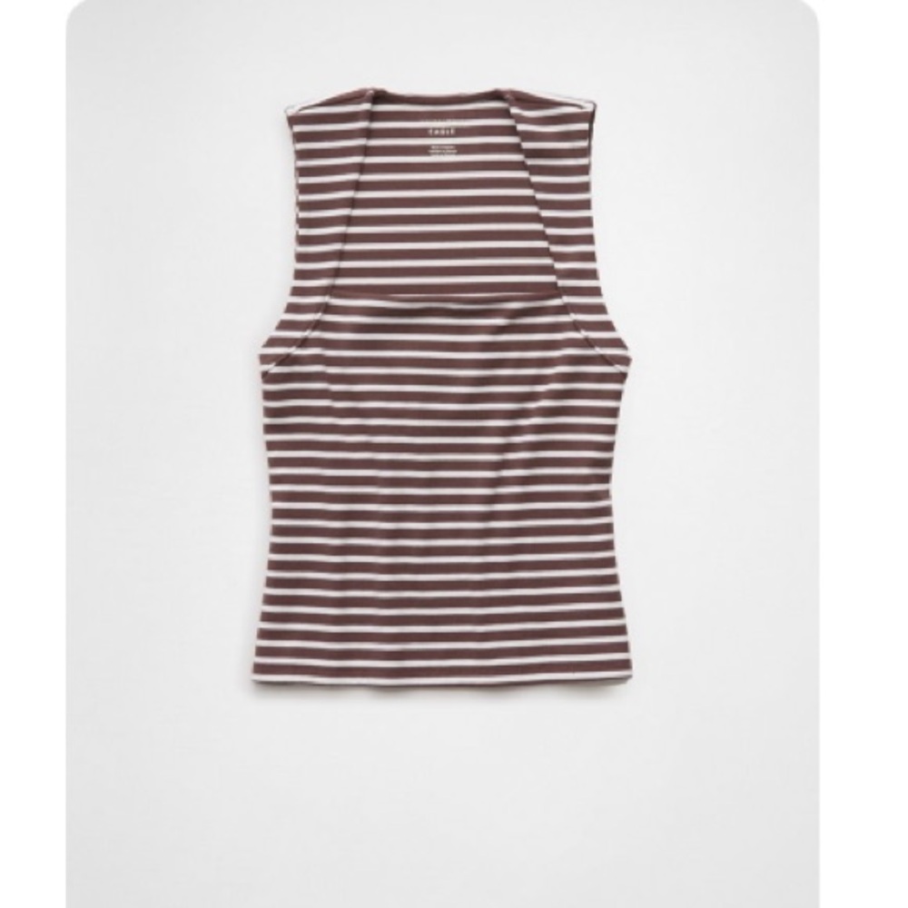 American Eagle 🦅 Brown and White Striped Sleeveless Square Neck Top